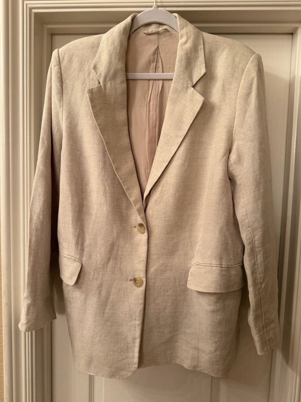 Light Cream Linen-Blend Single-Breasted Blazer
